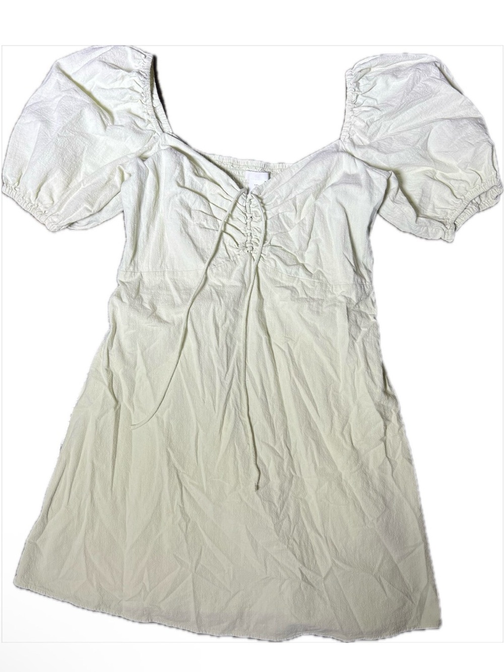 H&M Light Mint Green Puff-Sleeve Milkmaid Mini Dress Sweetheart Cotton Large
